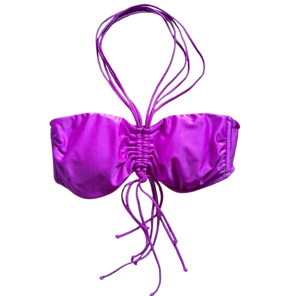 NWT Seafolly Shimmer Spaghetti Bandeau Bikini Top Purple Size 4